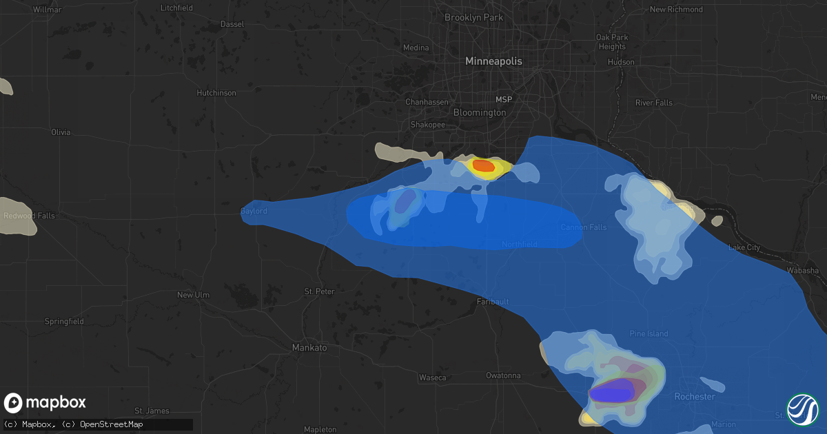 Hail map in New Prague, MN on June 4, 2019