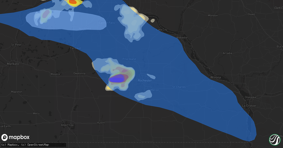 Hail map in Rochester, MN on June 4, 2019