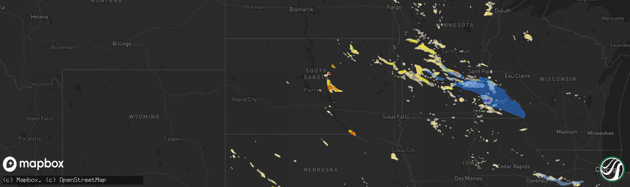 Hail map in South Dakota on June 4, 2019