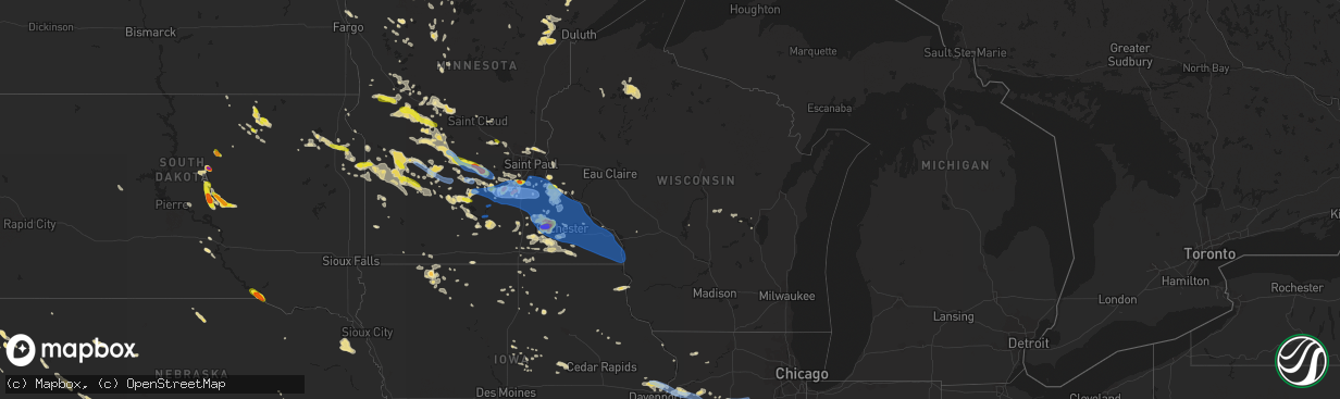 Hail map in Wisconsin on June 4, 2019