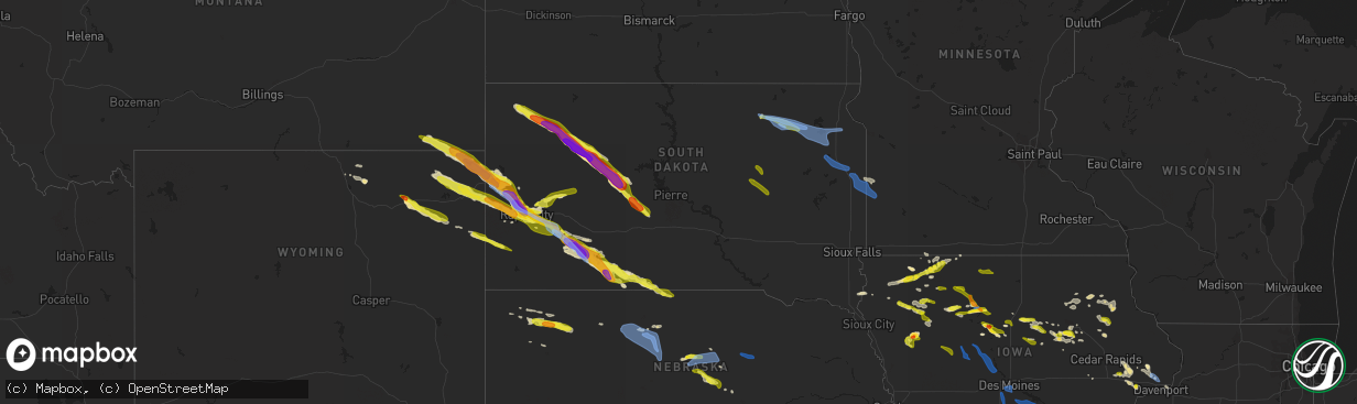 Hail map in South Dakota on June 4, 2020