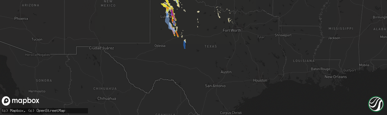 Hail map in Texas on June 4, 2020