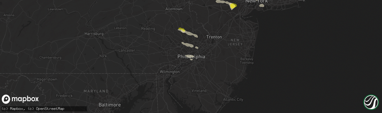 Hail map in Philadelphia, PA on June 4, 2021