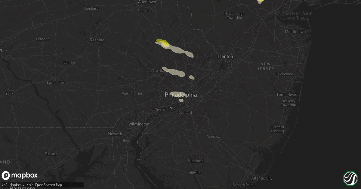 Hail map in Philadelphia, PA on June 4, 2021
