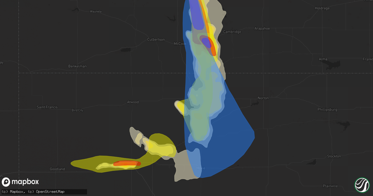 Hail map in Oberlin, KS on June 4, 2022