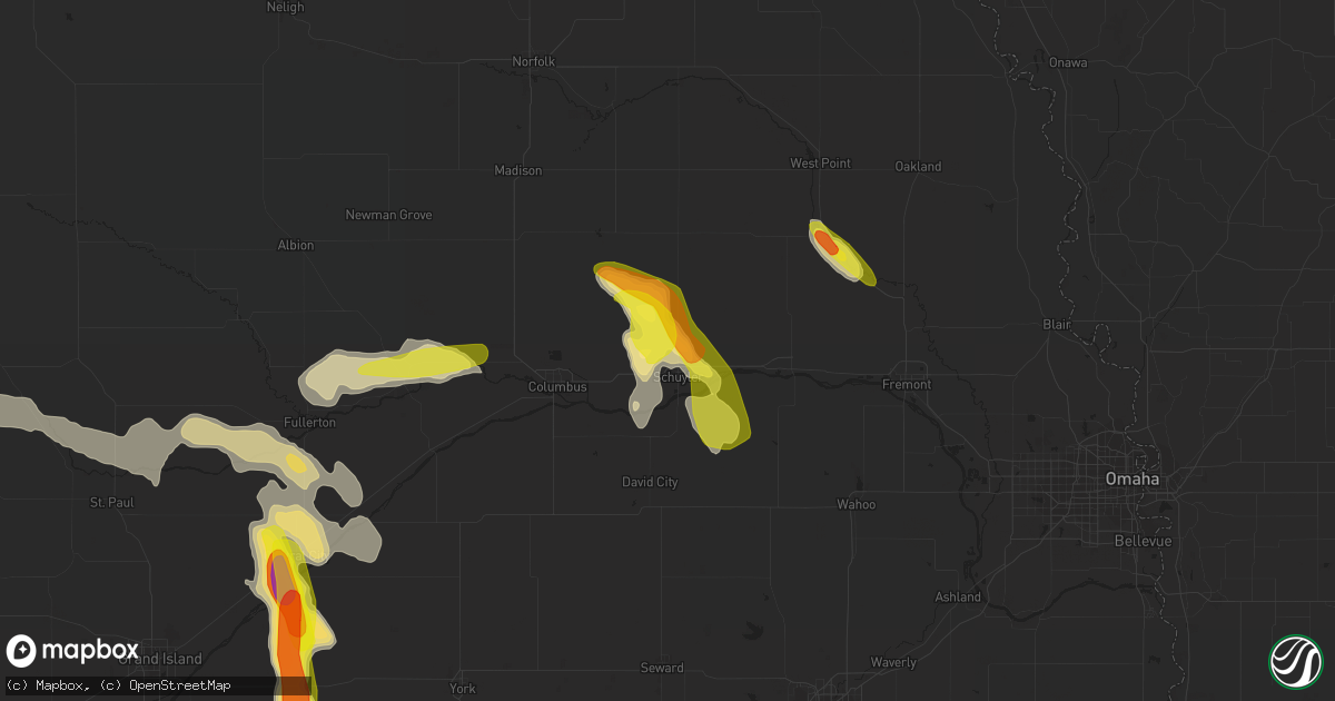 Hail map in Schuyler, NE on June 4, 2022