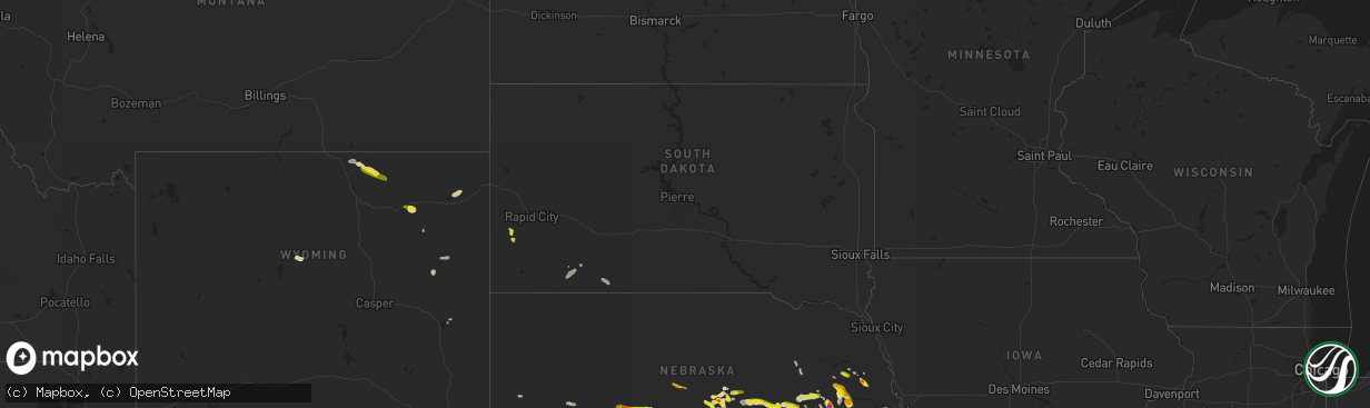 Hail map in South Dakota on June 4, 2022