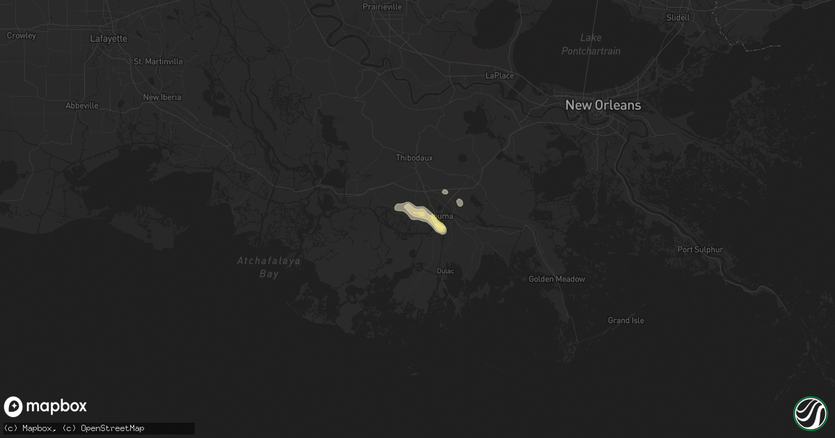 Hail map in Houma, LA on June 4, 2023