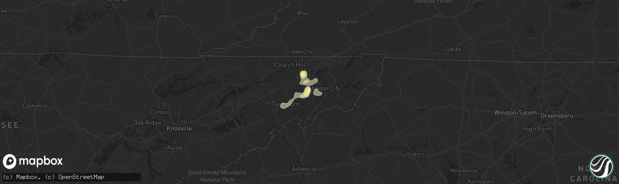 Hail map in Jonesborough, TN on June 4, 2023
