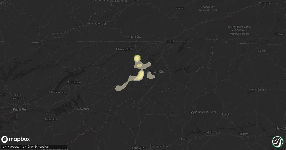 Hail map in Jonesborough, TN on June 4, 2023