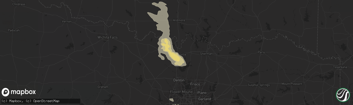 Hail map in Gainesville, TX on June 4, 2024