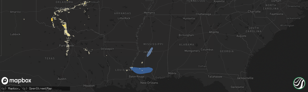 Hail map in Mississippi on June 4, 2024