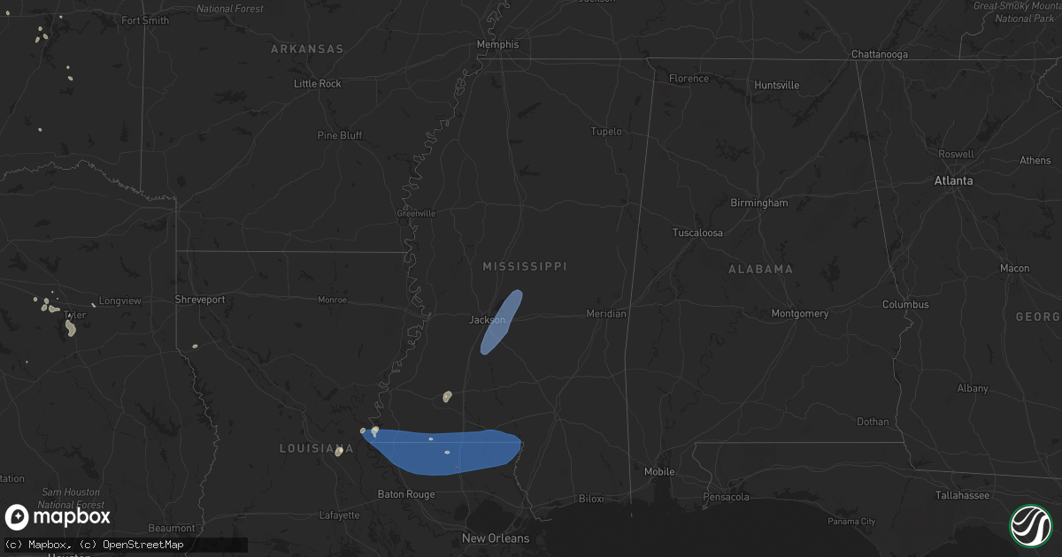 Hail map in Mississippi on June 4, 2024