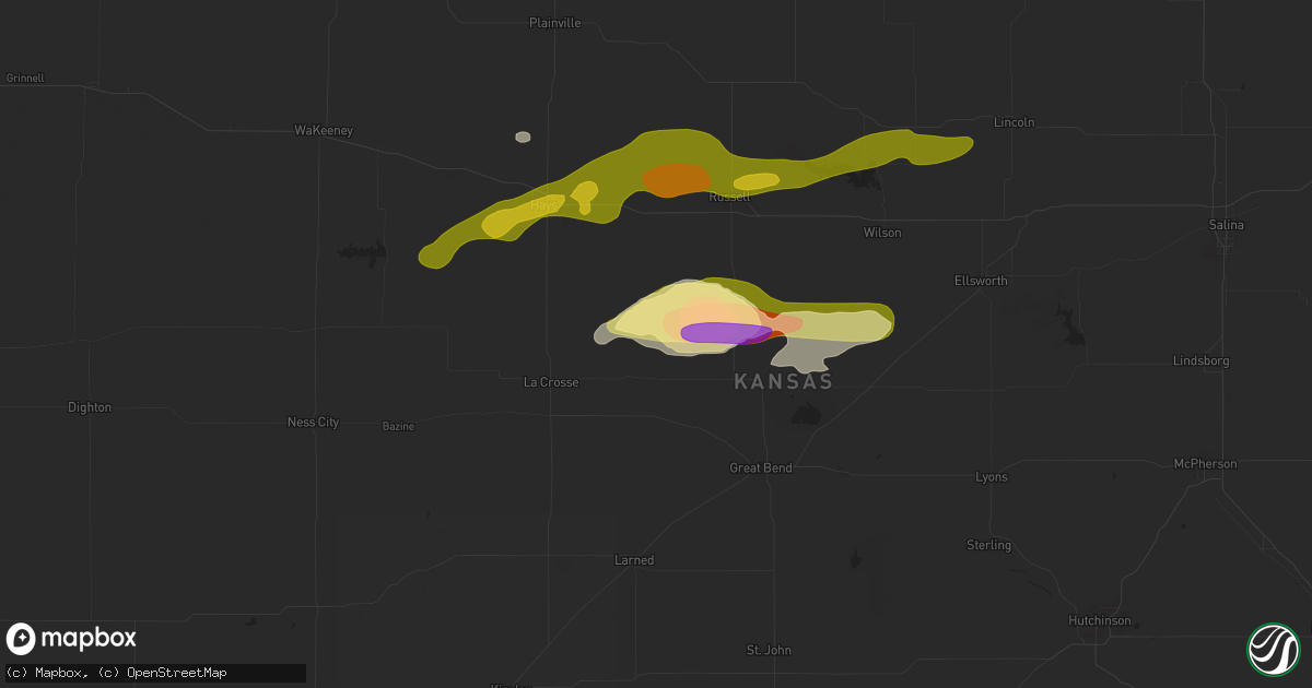 Hail map in Otis, KS on June 4, 2024