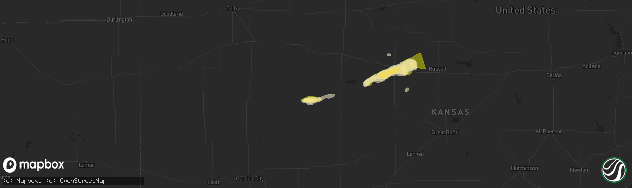 Hail map in Utica, KS on June 4, 2024