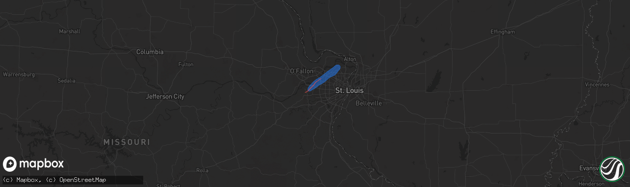 Hail map in Ballwin, MO on June 4, 2025