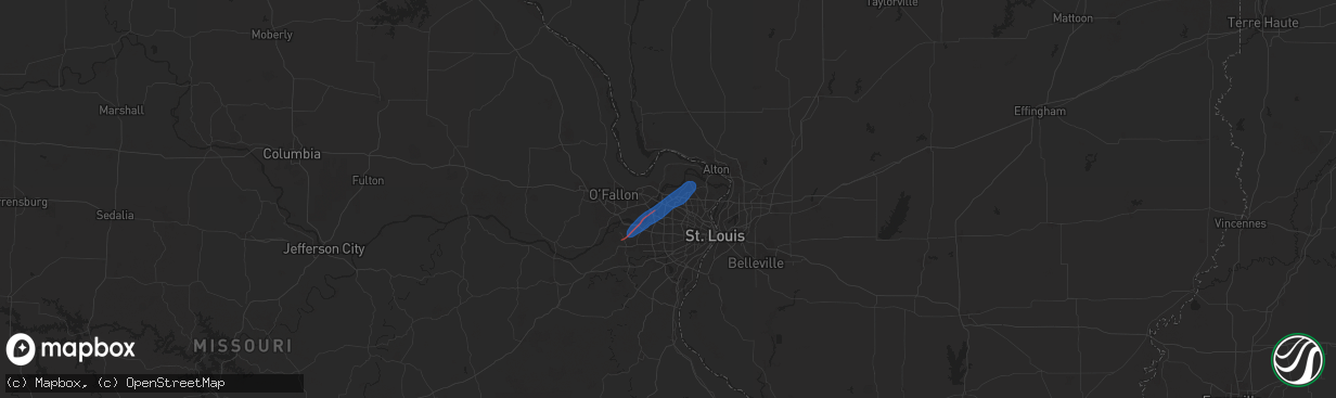 Hail map in Bridgeton, MO on June 4, 2025
