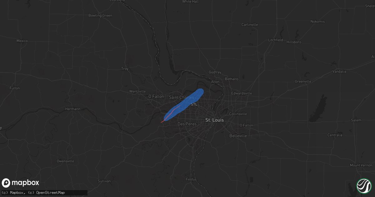 Hail map in Bridgeton, MO on June 4, 2025
