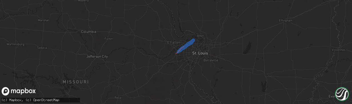 Hail map in Chesterfield, MO on June 4, 2025