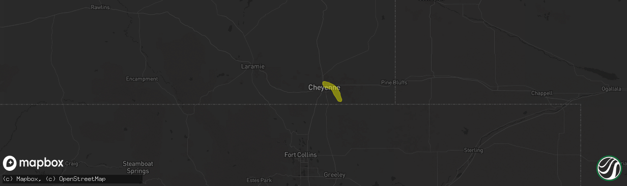Hail map in Cheyenne, WY on June 4, 2025