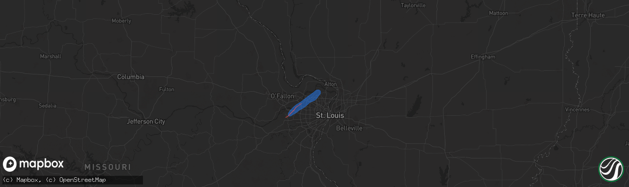 Hail map in Florissant, MO on June 4, 2025