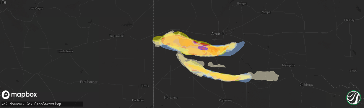 Hail map in Hereford, TX on June 4, 2025