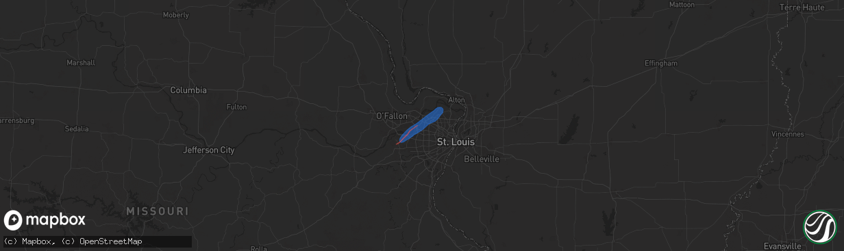Hail map in Maryland Heights, MO on June 4, 2025
