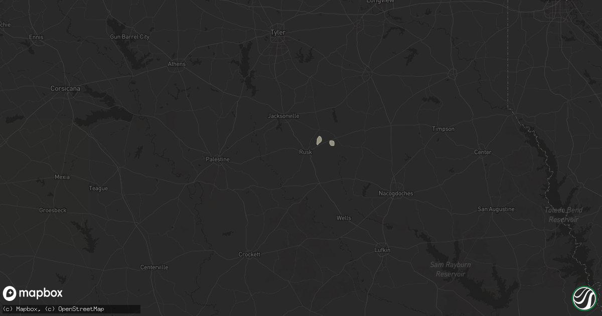 Hail map in Rusk, TX on June 4, 2025