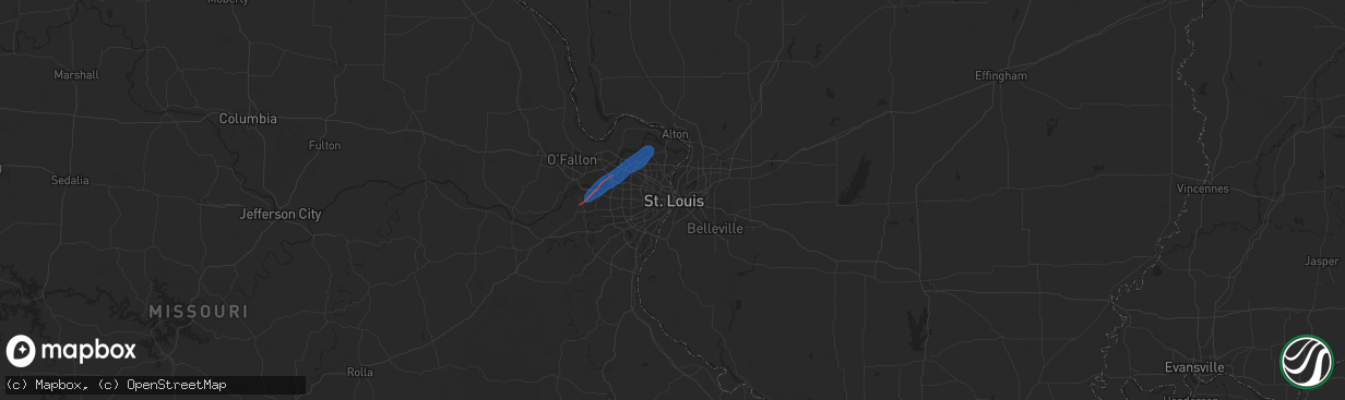 Hail map in Saint Louis, MO on June 4, 2025