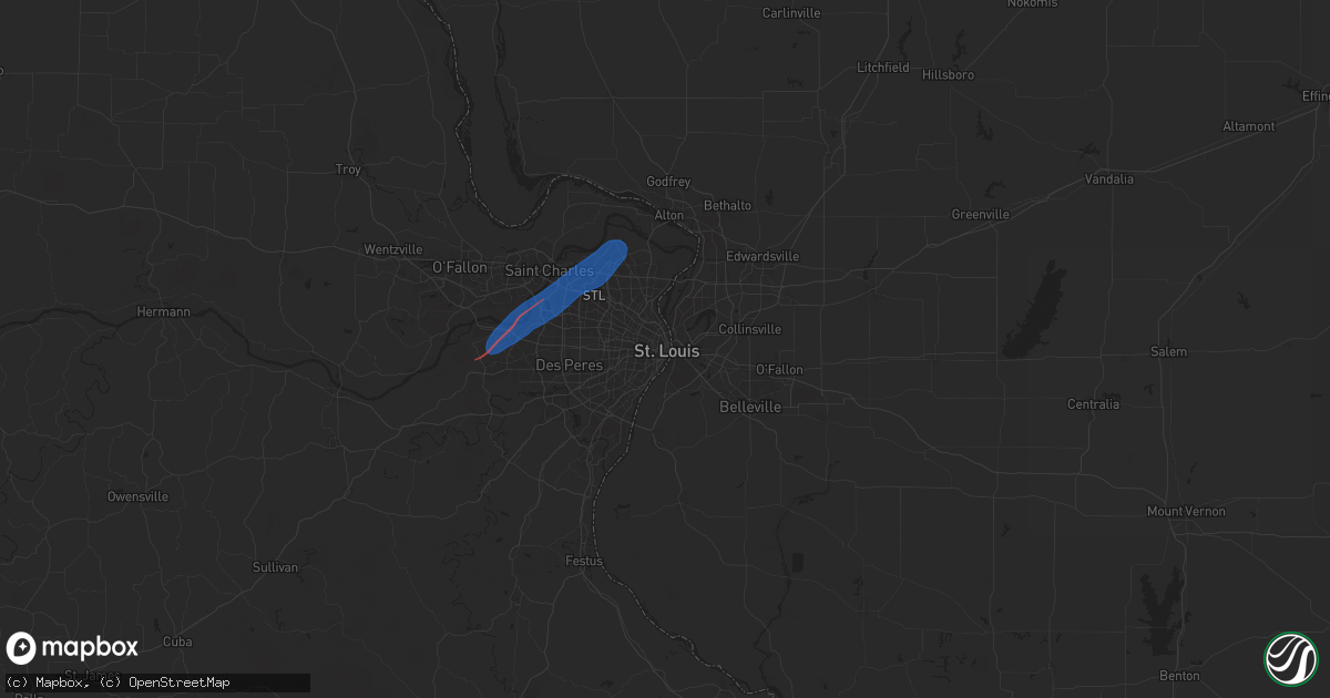 Hail map in Saint Louis, MO on June 4, 2025