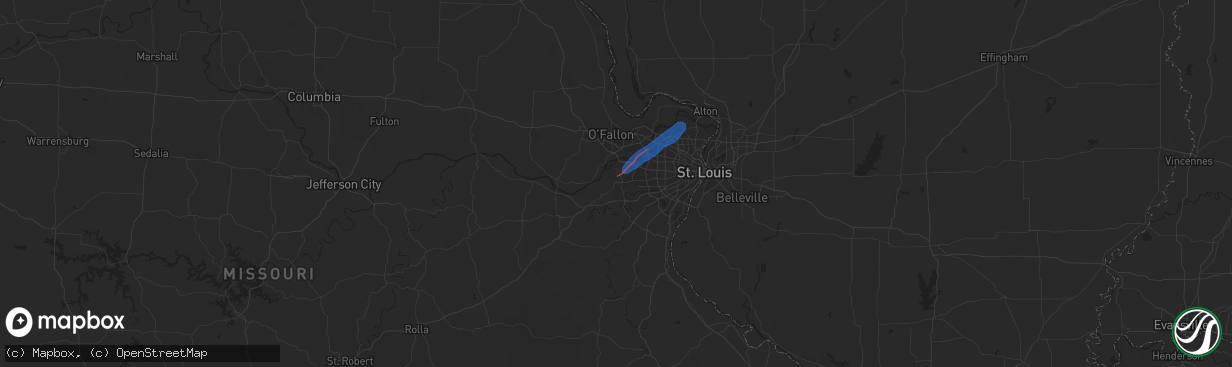 Hail map in Wildwood, MO on June 4, 2025
