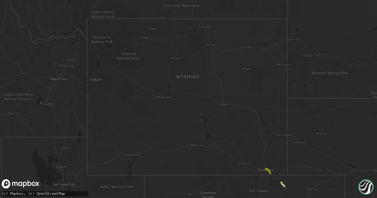 Hail map in Wyoming on June 4, 2025