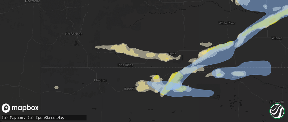 Hail map in Batesland, SD on June 4, 2026