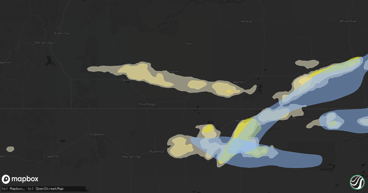 Hail map in Batesland, SD on June 4, 2026