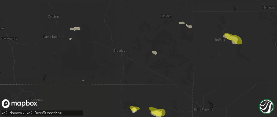 Hail map in Boyes, MT on June 4, 2026