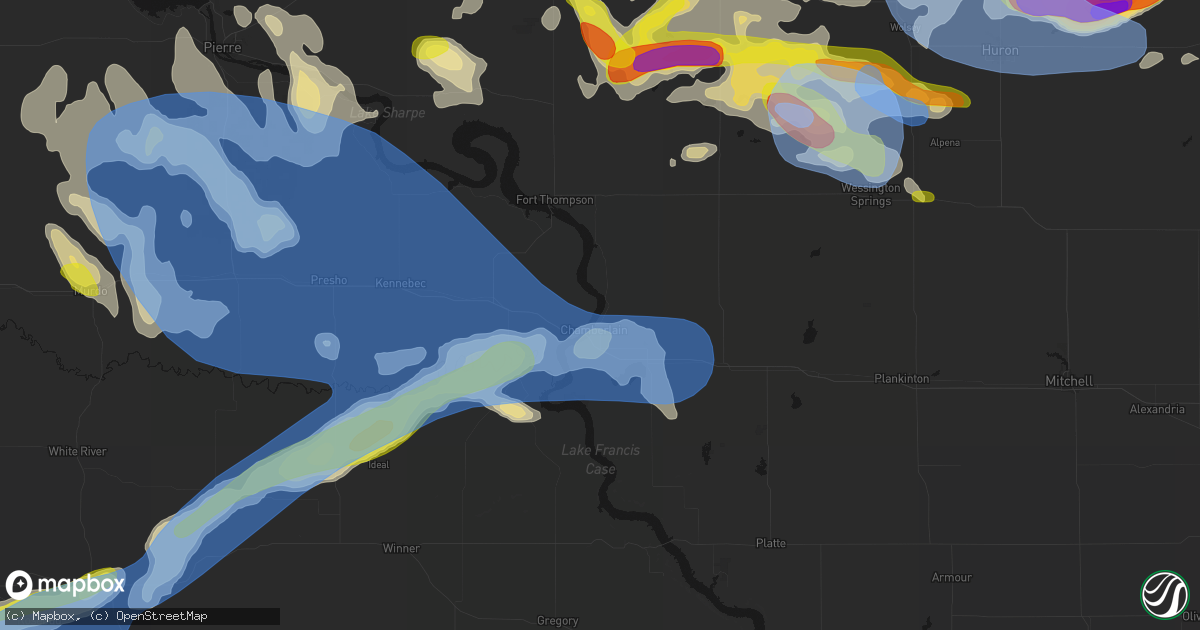 Hail map in Chamberlain, SD on June 4, 2026
