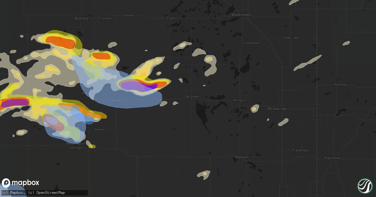 Hail map in De Smet, SD on June 4, 2026