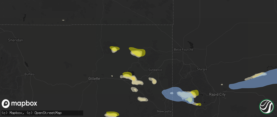 Hail map in Devils Tower, WY on June 4, 2026