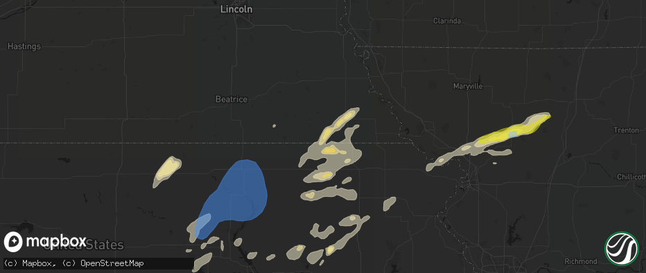 Hail map in Du Bois, NE on June 4, 2026