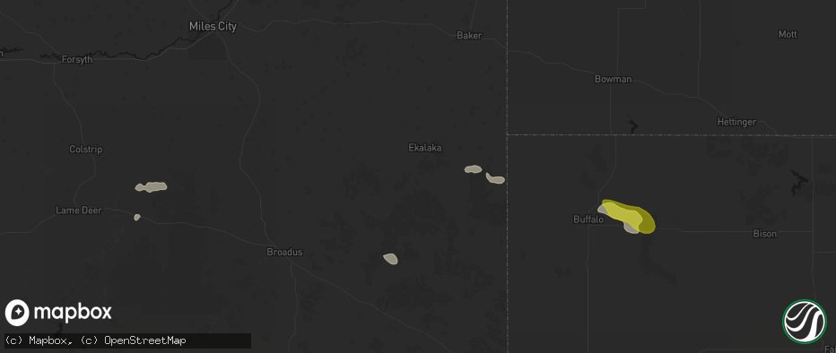 Hail map in Ekalaka, MT on June 4, 2026