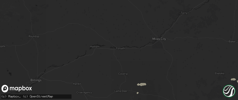 Hail map in Forsyth, MT on June 4, 2026