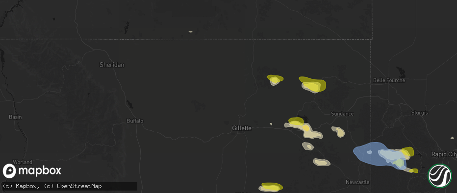Hail map in Gillette, WY on June 4, 2026