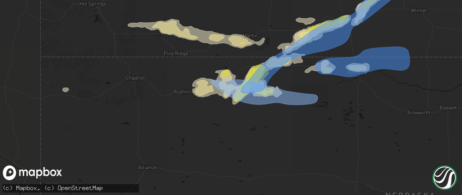 Hail map in Gordon, NE on June 4, 2026
