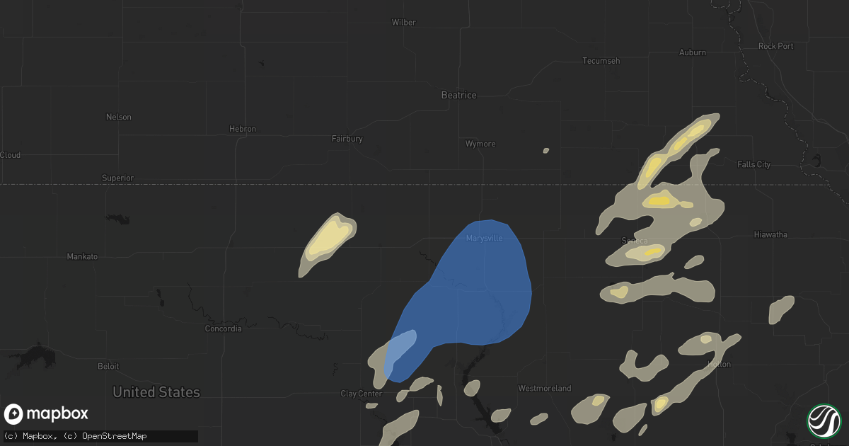 Hail map in Hanover, KS on June 4, 2026