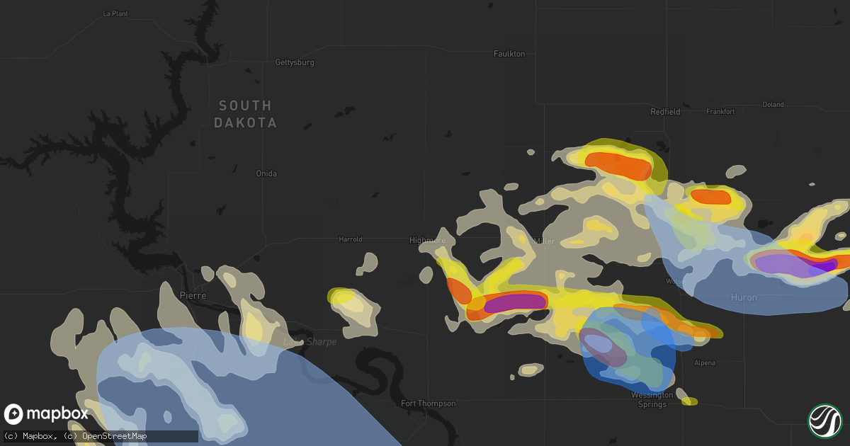 Hail map in Highmore, SD on June 4, 2026