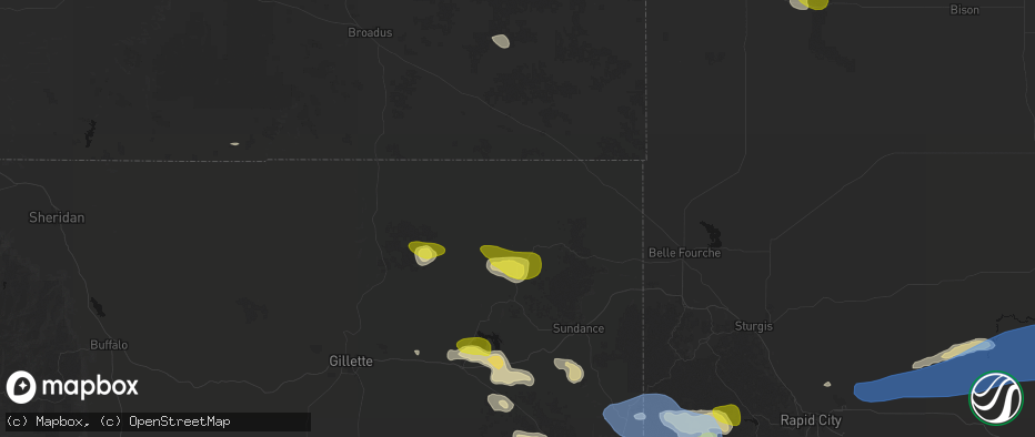 Hail map in Hulett, WY on June 4, 2026