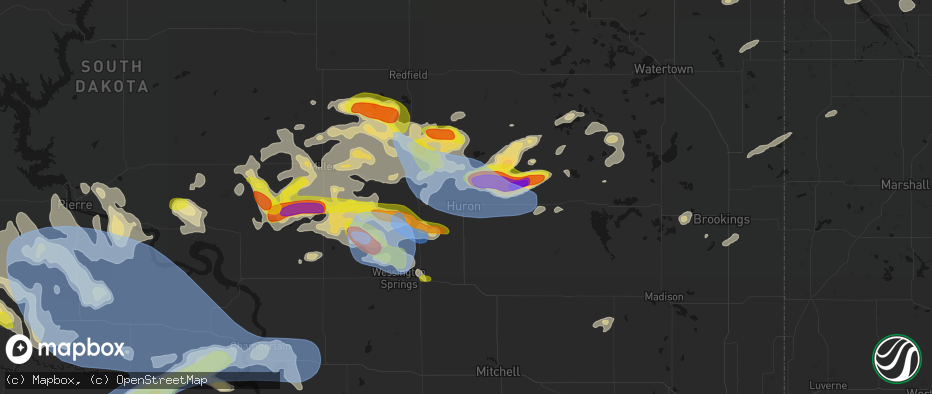 Hail map in Huron, SD on June 4, 2026