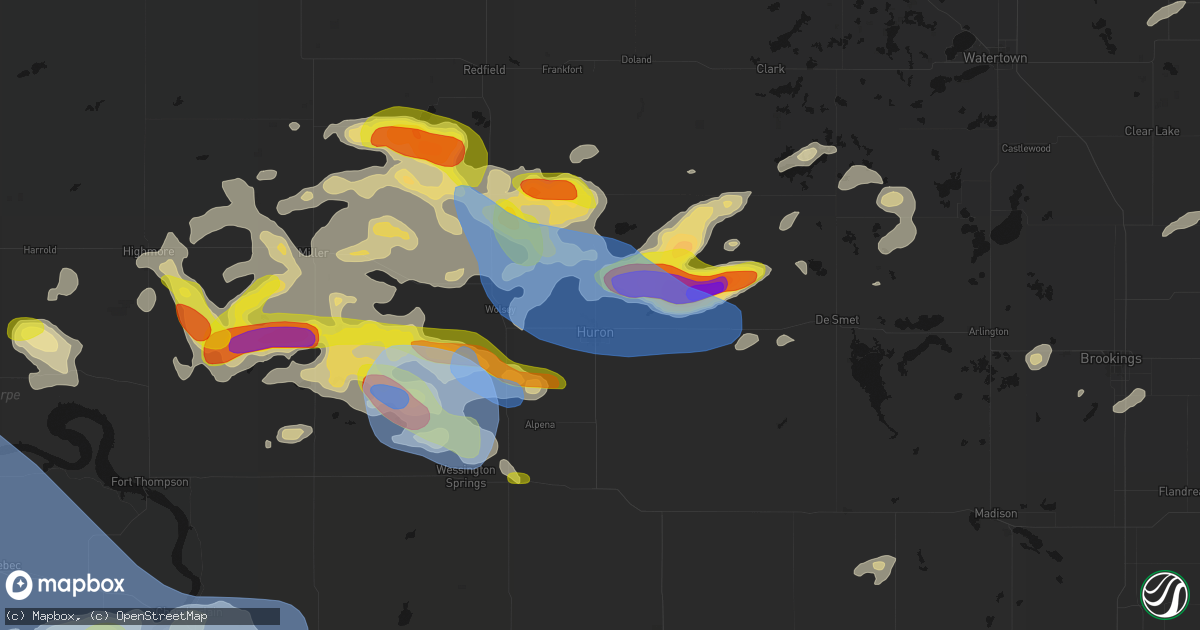 Hail map in Huron, SD on June 4, 2026