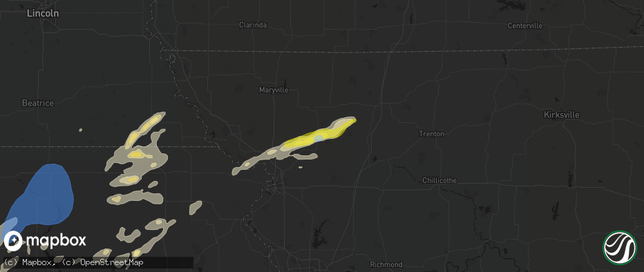 Hail map in King City, MO on June 4, 2026