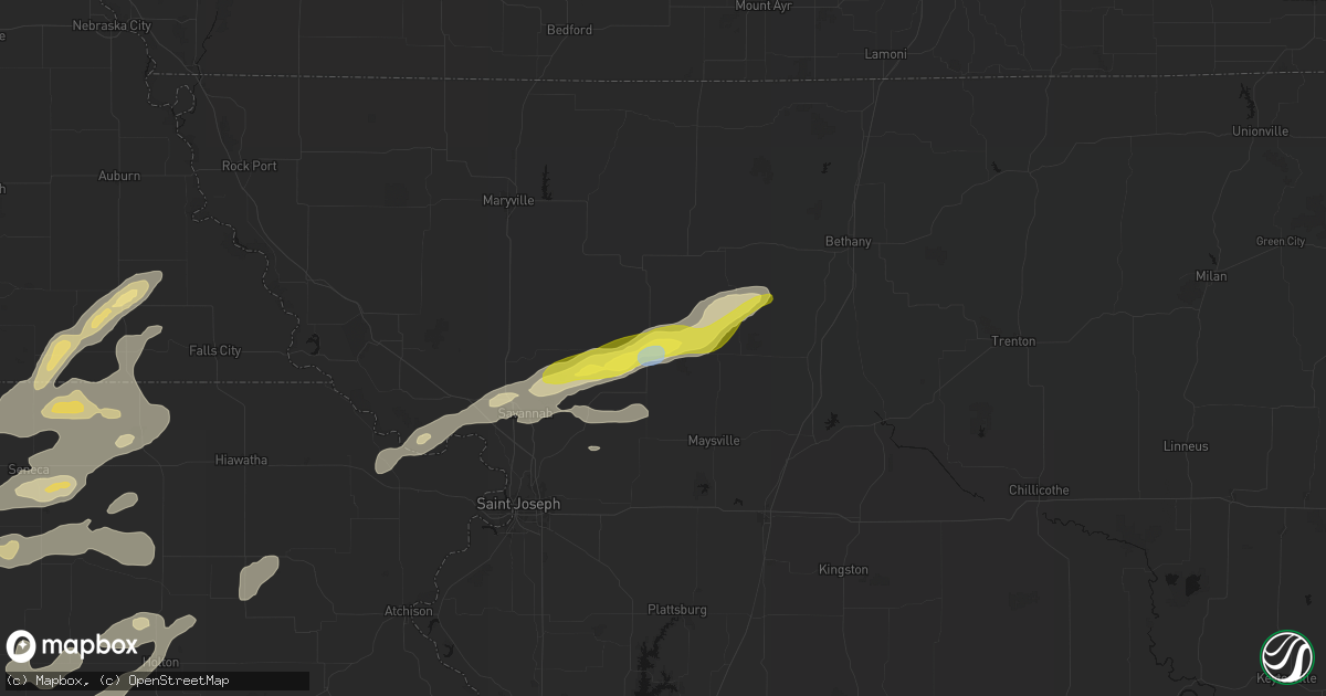 Hail map in King City, MO on June 4, 2026